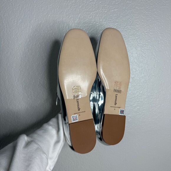 NEW Larroude silver metallic mirror square toe mary jane flat shoes size 9 - Picture 9 of 11